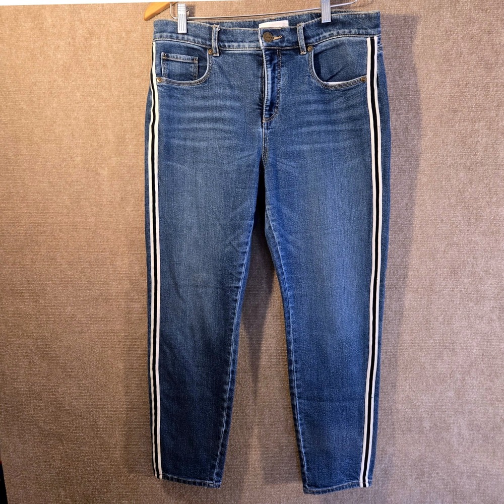 LOFT Slim Pockets Blue Jeans Side Stripe Skinny Denim Mens 30/10‎ Medium Wash